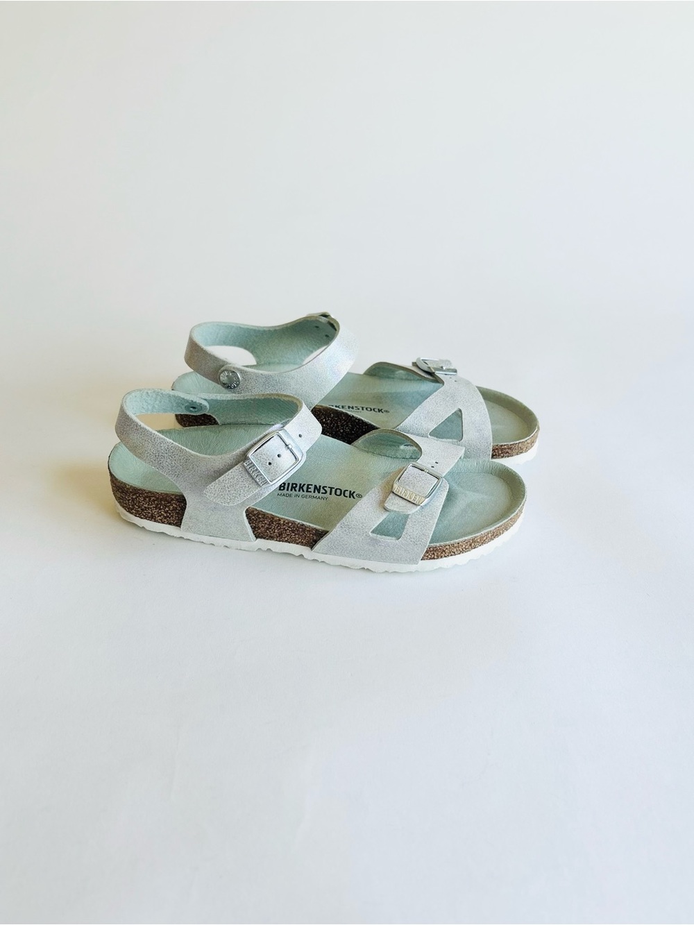 Birkenstock Arizona Blue Leather Synthetic Outsole Sandals size EUR 34, US 4
